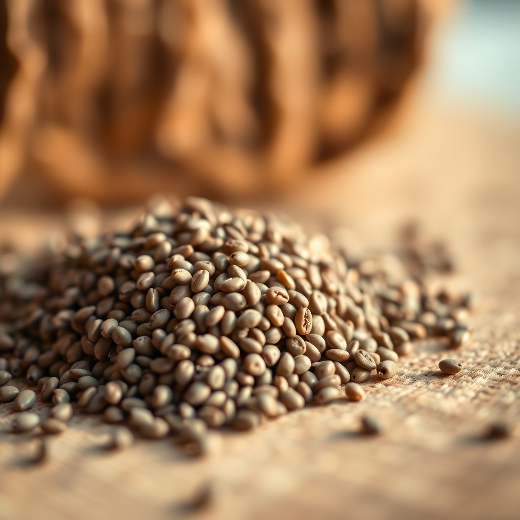 Close-up of chia seeds on a natural surface